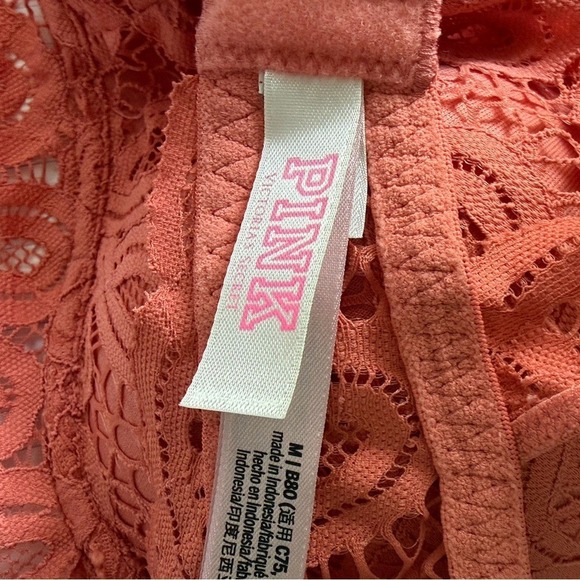 Victoria's Secret PINK Lace Halter Bralette Coral Pink Size Medium - Picture 3 of 3